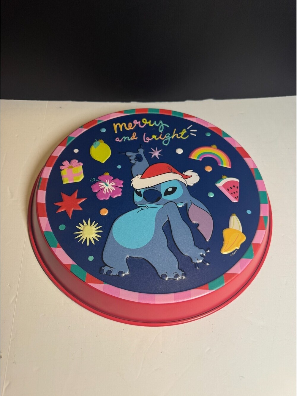 New Disney Stitch Merry And Bright Tropical Christmas Metal Sign Holiday